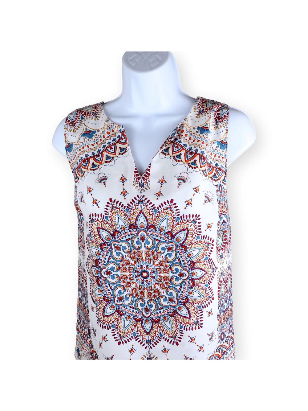 Verse Sleeveless White Red Mandala Print Womens Blouse M